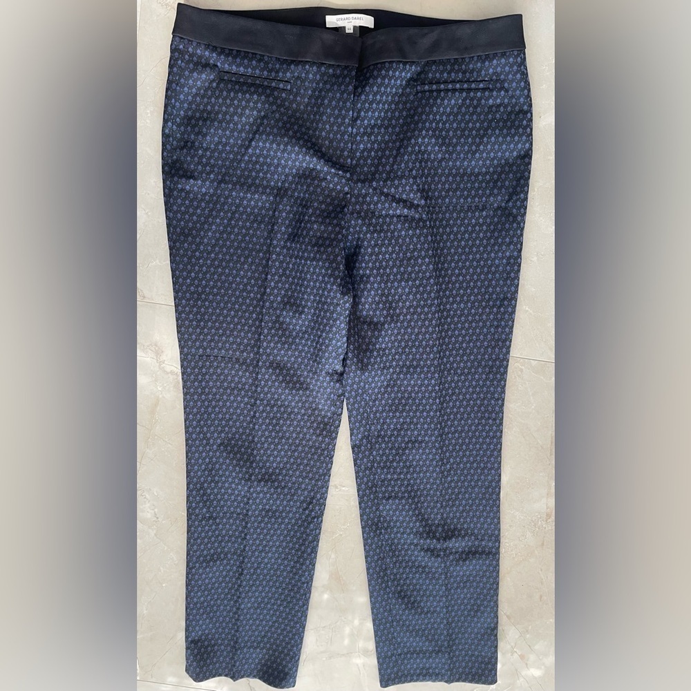 GERARD DAREL PARIS Slacks Size 40 US 8 Blue Black Pattern Straight Leg Ankle